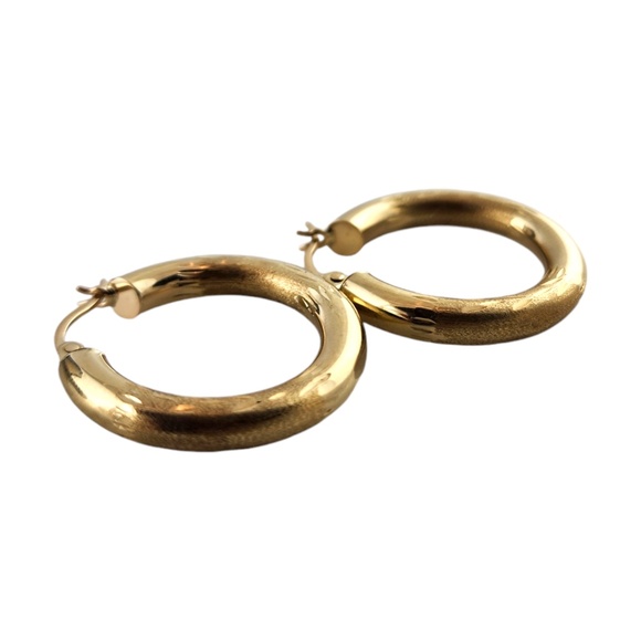 Carla 14 Karat Yellow Gold Textured Hoop Earrings #18903 - Picture 4 of 7